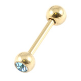 Zircon Steel Single Jewelled Micro Barbells (Gold colour PVD) 1.2mm, 10mm, 3mm, Light Blue