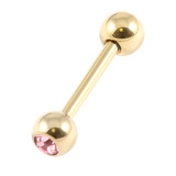 Zircon Steel Single Jewelled Micro Barbells (Gold colour PVD) 1.2mm, 12mm, 3mm, Light Pink