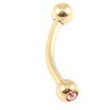 Zircon Steel Double Jewelled Micro Curved Barbells 1.2mm (Gold colour PVD) 1.2mm, 6mm, 3mm, Light Pink