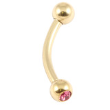 Zircon Steel Double Jewelled Micro Curved Barbells 1.2mm (Gold colour PVD) 1.2mm, 6mm, 3mm, Pink