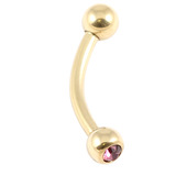 Zircon Steel Double Jewelled Micro Curved Barbells 1.2mm (Gold colour PVD) 1.2mm, 6mm, 3mm, Purple