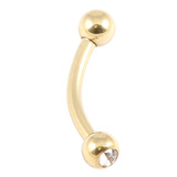 Zircon Steel Double Jewelled Micro Curved Barbells 1.2mm (Gold colour PVD) 1.2mm, 8mm, 3mm, Crystal Clear