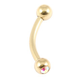 Zircon Steel Double Jewelled Micro Curved Barbells 1.2mm (Gold colour PVD) 1.2mm, 8mm, 3mm, Crystal AB