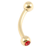 Zircon Steel Double Jewelled Micro Curved Barbells 1.2mm (Gold colour PVD) 1.2mm, 8mm, 3mm, Red
