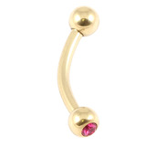 Zircon Steel Double Jewelled Micro Curved Barbells 1.2mm (Gold colour PVD) 1.2mm, 10mm, 3mm, Fuchsia