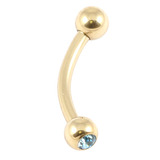 Zircon Steel Double Jewelled Micro Curved Barbells 1.2mm (Gold colour PVD) 1.2mm, 10mm, 3mm, Light Blue