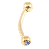 Zircon Steel Double Jewelled Micro Curved Barbells 1.2mm (Gold colour PVD) 1.2mm, 10mm, 3mm, Sapphire