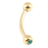 Zircon Steel Double Jewelled Micro Curved Barbells 1.2mm (Gold colour PVD) 1.2mm, 10mm, 3mm, Turquoise