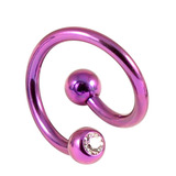 Titanium Double Jewelled Spirals 1.6mm (Coloured metal) 8mm, Purple, Crystal Clear