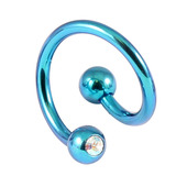 Titanium Double Jewelled Spirals 1.6mm (Coloured metal) 8mm, Turquoise, Crystal AB