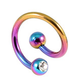 Titanium Double Jewelled Spirals 1.6mm (Coloured metal) 12mm, Rainbow, Crystal Clear