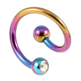 Titanium Double Jewelled Spirals 1.6mm (Coloured metal) 12mm, Rainbow, Crystal AB