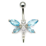 Belly Bar - Dragonfly (XA4) 1.6mm, 8mm, Light Blue