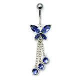 Belly Bar - Butterfly (XA86) 1.6mm, 8mm, Sapphire Blue