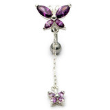 Belly Bar - Butterfly (XA88) 1.6mm, 8mm, Purple