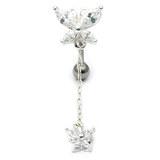 Belly Bar - Butterfly (XA88) 1.6mm, 8mm, Crystal Clear