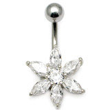 Belly Bar - Flower (PT215) 1.6mm, 8mm, Crystal Clear