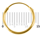 Gold Plated Silver Hoops, Earrings GP-H 6:- Piercing Gauge 0.5mm. Perceived Gauge 1.1mm. Internal Diameter 12mm. (1 PAIR)