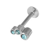 Steel Labret with Cast Steel Triple Jewel 1.2mm 1.2mm, 5mm, Light Blue