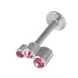 Steel Labret with Cast Steel Triple Jewel 1.2mm 1.2mm, 6mm, Pink