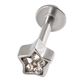 Steel Labret with Cast Steel Jewelled Star 1.2 / 10 / Crystal Clear