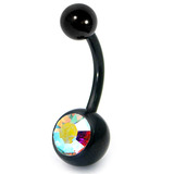 Black Titanium Jewelled Belly Bars 1.6mm, 12mm, Crystal AB