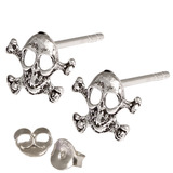 Silver Studs - Silver Skull and Crossbones Earrings Skull and Crossbones Ear Studs - 1 pair with butterflies