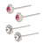 Silver Studs - Tiny Jewelled Nose Studs 4 Sunburst Jewel Nose Studs (1 pair of Crystal Clear and 1 pair of Pink) (2mm top) - alternative image