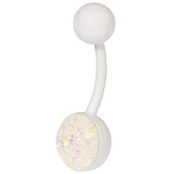 Bioflex Belly Bar - Sparkly White with Crystal AB / 1.6mm x 10mm (Standard Size)