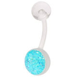 Bioflex Belly Bar - Sparkly Clear with Light Blue / 1.6mm x 10mm (Standard Size)