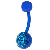 Bioflex Belly Bar - Sparkly Blue with Blue / 1.6mm x 10mm (Standard Size)
