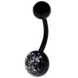 Bioflex Belly Bar - Sparkly Black with Black Diamond / 1.6mm x 10mm (Standard Size)
