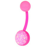 Bioflex Belly Bar - Sparkly Pink with Pink / 1.6mm x 10mm (Standard Size)