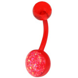 Bioflex Belly Bar - Sparkly Red with Rose AB / 1.6mm x 10mm (Standard Size)