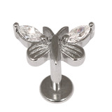 Steel Labret with Cast Claw Set Jewelled Butterfly 1.2mm - SKU 23098
