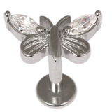 Steel Labret with Cast Claw Set Jewelled Butterfly 1.2mm and 1.6mm 1.6mm, 12mm