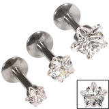 Steel Triple Piercing - Internally Threaded Claw Set Jewelled Star Labrets 1.2mm - SKU 23148