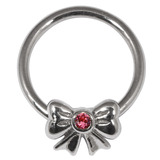 Steel BCR with Steel Jewelled Bow - Nipple Ring 1.6mm, 12mm, Pink