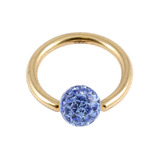 Zircon Steel BCR with Smooth Glitzy Ball (Gold colour PVD) 1.2mm 1.2mm, 10mm, 4mm, Sapphire Blue