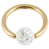 Zircon Steel BCR with Smooth Glitzy Ball (Gold colour PVD) 1.6mm 1.6mm, 8mm, 4mm, Crystal AB