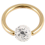 Zircon Steel BCR with Smooth Glitzy Ball (Gold colour PVD) 1.6mm 1.6mm, 8mm, 4mm, Crystal Clear
