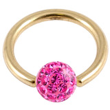 Zircon Steel BCR with Smooth Glitzy Ball (Gold colour PVD) 1.6mm 1.6mm, 8mm, 4mm, Fuchsia