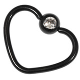 Black Steel Jewelled Continuous Heart Twist Rings 1mm, 10mm, Crystal Clear
