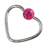 Steel Glitzy Continuous Heart Twist Rings 1.0mm, 10mm, 4mm, Fuchsia