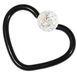 Black Steel Glitzy Continuous Heart Twist Rings 1.0mm, 10mm, Crystal AB