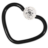 Black Steel Glitzy Continuous Heart Twist Rings 1.2mm, 10mm, Crystal Clear