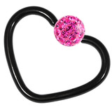 Black Steel Glitzy Continuous Heart Twist Rings 1.0mm, 10mm, Fuchsia