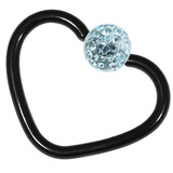 Black Steel Glitzy Continuous Heart Twist Rings 1.0mm, 10mm, Light Blue
