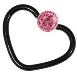 Black Steel Glitzy Continuous Heart Twist Rings 1.0mm, 10mm, Pink