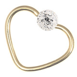 Zircon Steel Glitzy Continuous Heart Twist Rings (Gold colour PVD) 1.2mm, 10mm, Crystal Clear